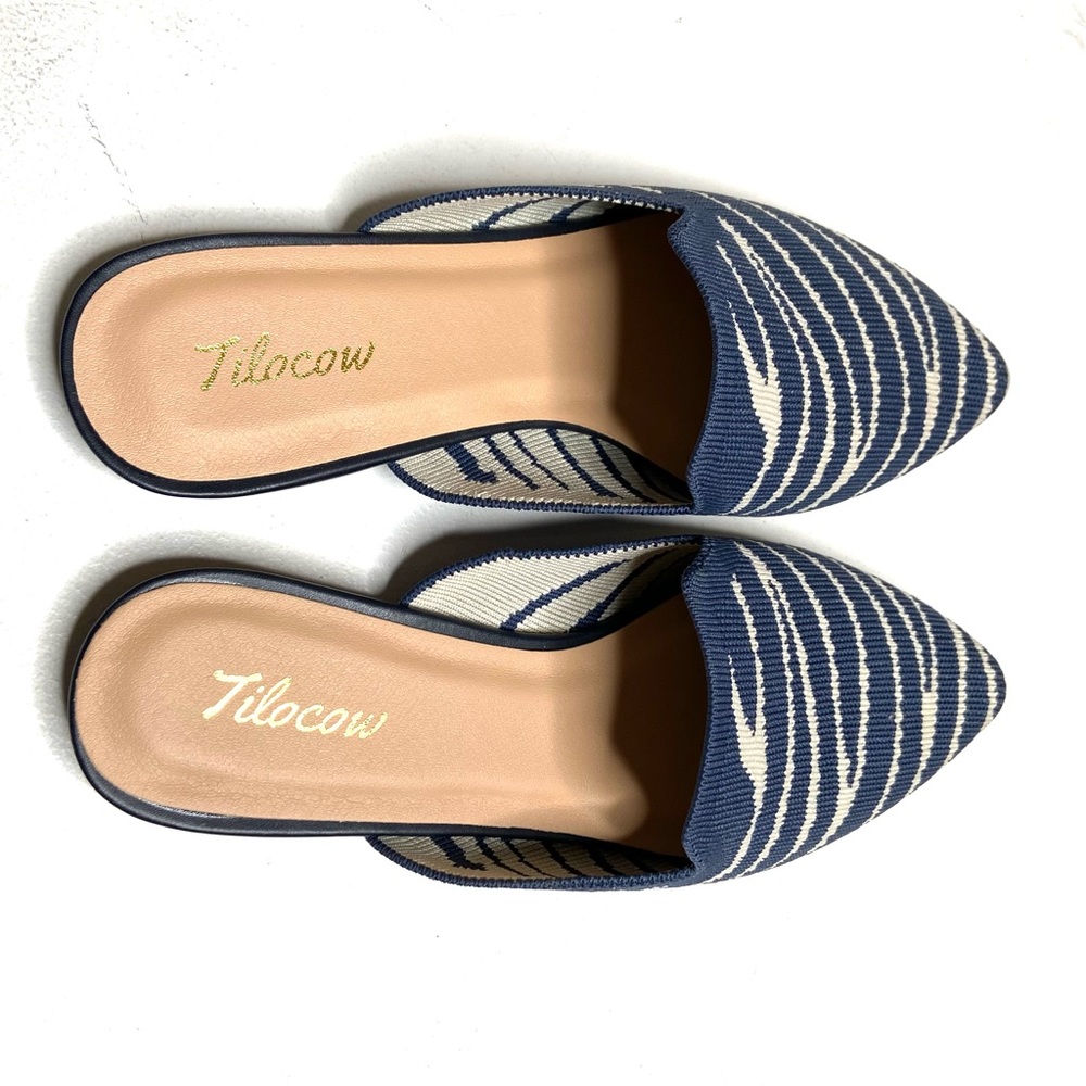TILOCOW Blue Zebra Stripe Pointed Toe Knit Mules - Picture 13 of 16